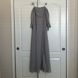 Lulu's Off The Shoulder Light Gray Chiffon Maxi Dress Slit Size S EUC